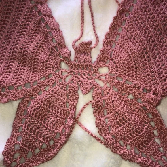 Handmade crochet butterfly top w/ ties - Picture 4 of 6